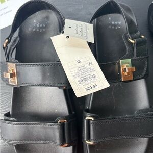 A New Day Black Sandals with Gold Accents